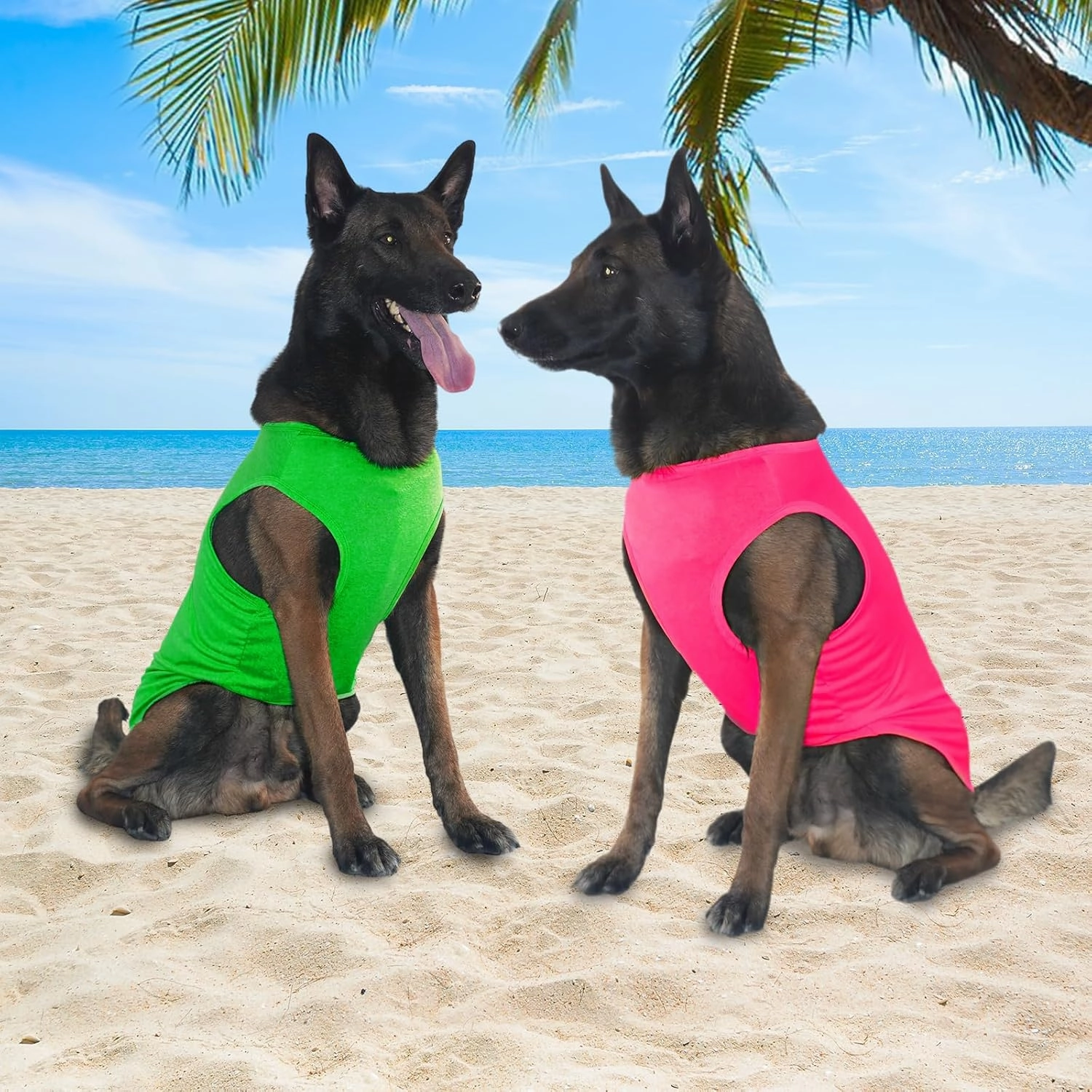 2 Pack Dog Cooling Shirts, Ice Pet Vest Dog Clothes for Instant Cooling, Lightweight Breathable Sleeveless T-Shirts for Large Dogs, Bright red Fresh Green (XL)