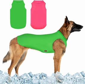 2 Pack Dog Cooling Shirts, Ice Pet Vest Dog Clothes for Instant Cooling, Lightweight Breathable Sleeveless T-Shirts for Large Dogs, Bright red Fresh Green (XL)