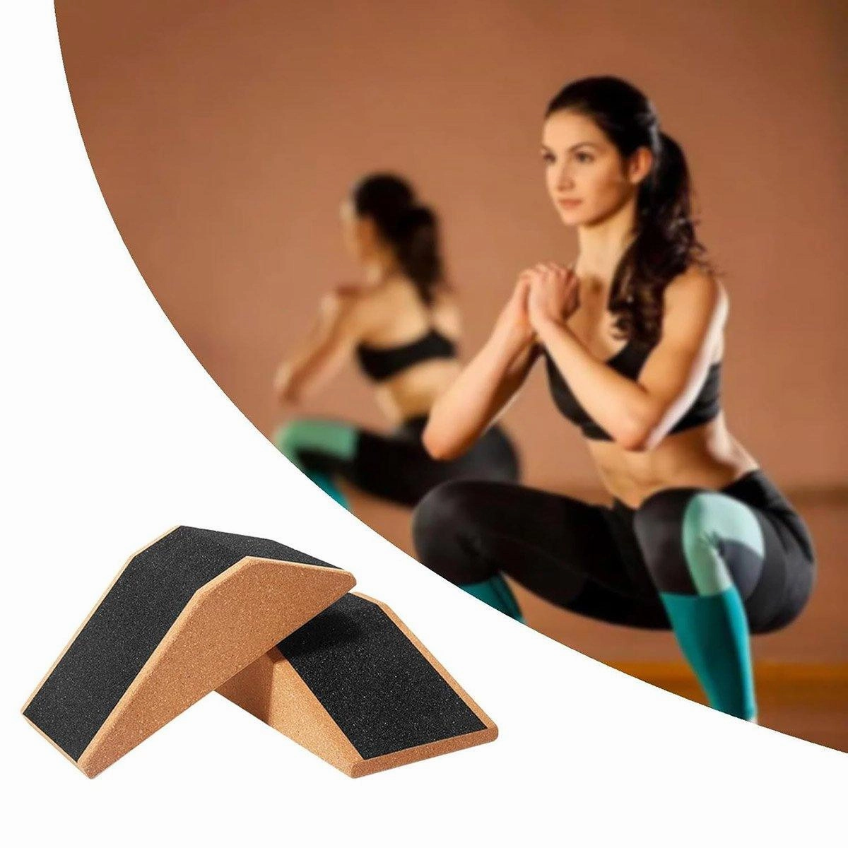 2pcs Cork Wedge Shaped Fitness Bricks Deep Squat Special Exercise Blocks Yoga