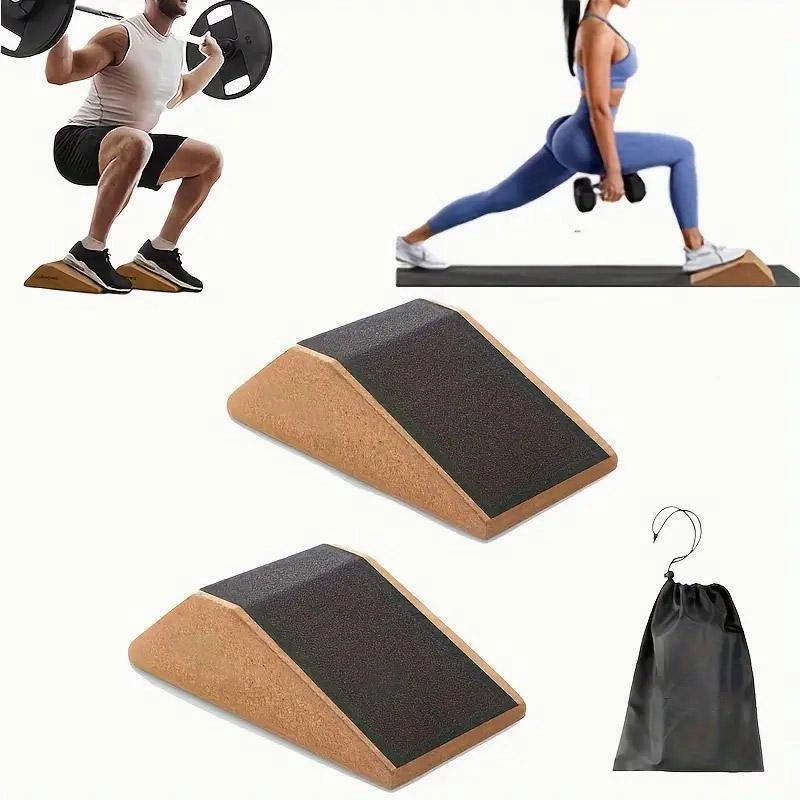 2pcs Cork Wedge Shaped Fitness Bricks Deep Squat Special Exercise Blocks Yoga