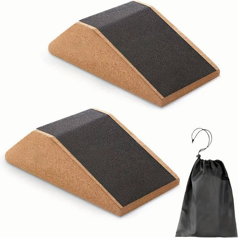 2pcs Cork Wedge Shaped Fitness Bricks Deep Squat Special Exercise Blocks Yoga