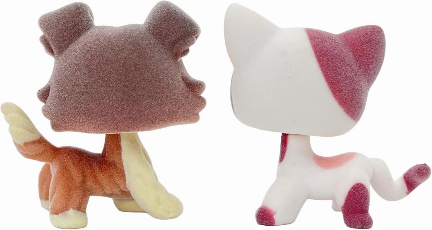 2pcs Custom-Made Flocked Animal Figure Fuzzy Collie Great Dane Dachshund Cocker Spaniel Dog Short Hair cat Old Pet Shop Toy Birthday Party Favor (#1542 and #2291)
