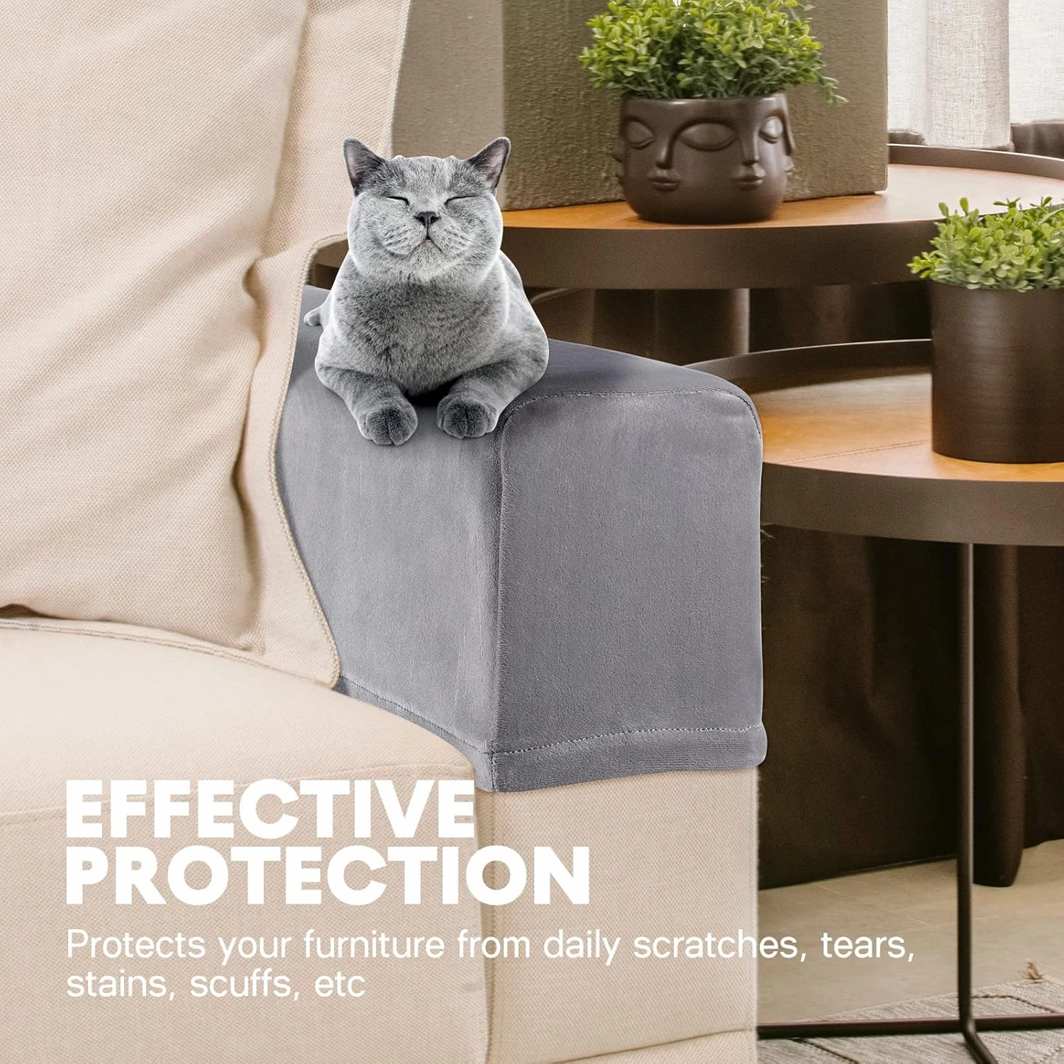 2Pcs Light Grey Armrest Covers, Washable Stretch Couch Arm Covers Couch Sofa Armchair Slipcovers for Chairs Sofa Furniture Protector Recliner Sofa