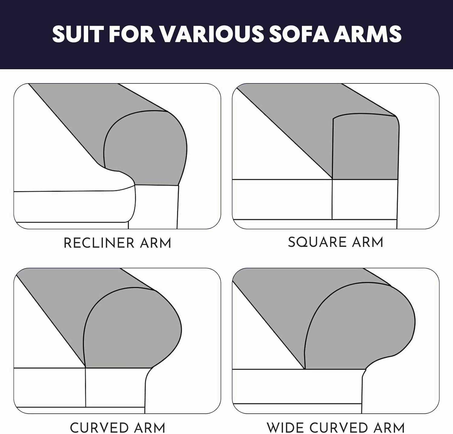 2Pcs Light Grey Armrest Covers, Washable Stretch Couch Arm Covers Couch Sofa Armchair Slipcovers for Chairs Sofa Furniture Protector Recliner Sofa