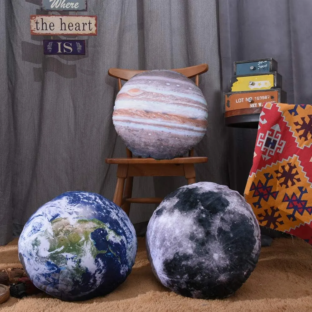 3 Piece Set Kids Space Planet Throw Pillow Covers Solar System Universe Planet Image Decorative Cushion Cover Round Accent Pillow Case 15X15Inch