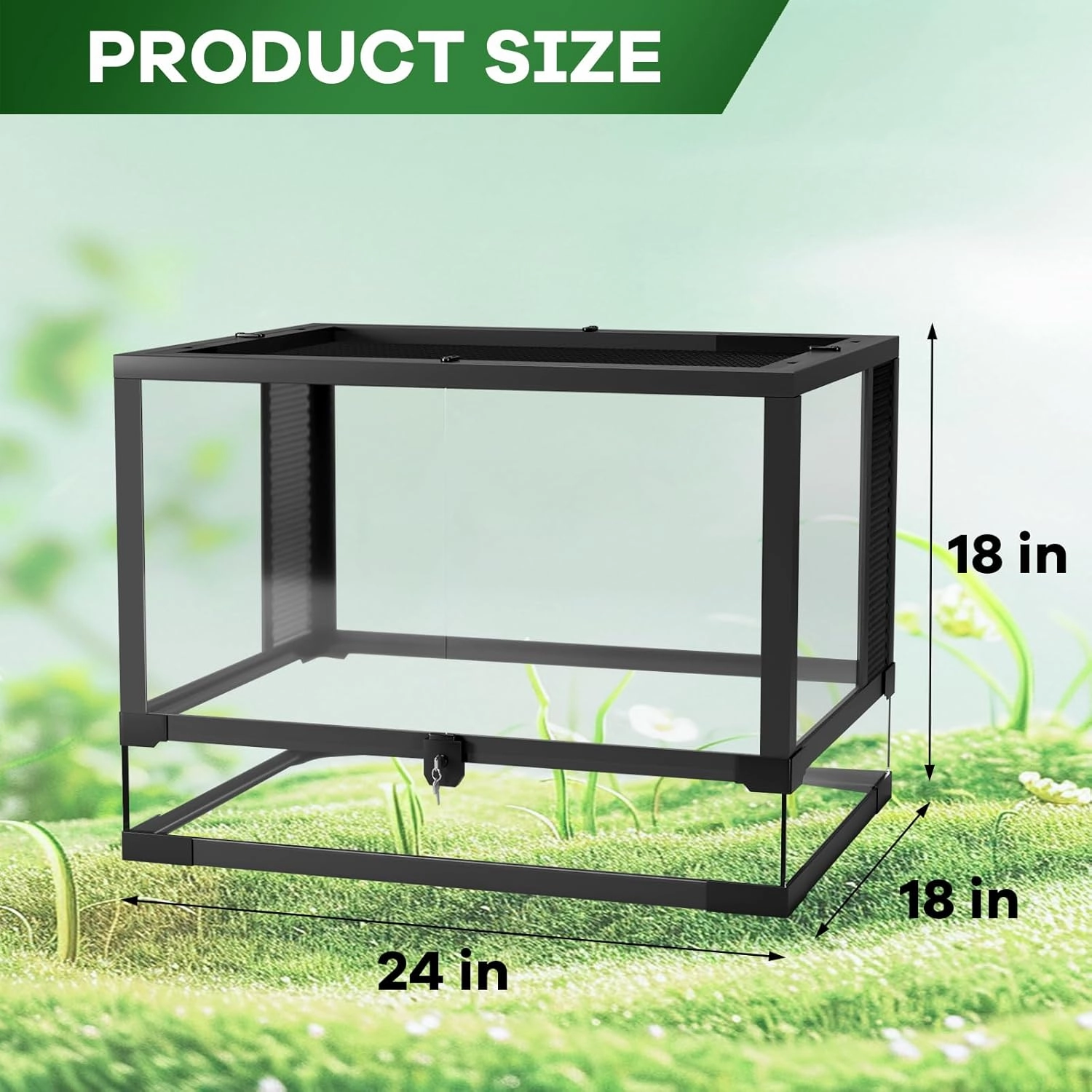 34 Gallon Reptile Glass Terrarium, 24" x 18" x 18" with Top & Side Screen Ventilation Reptile Terrarium, Double Hinge Door & Anti Escape Reptile Tank for Lizard Tortoise Snake