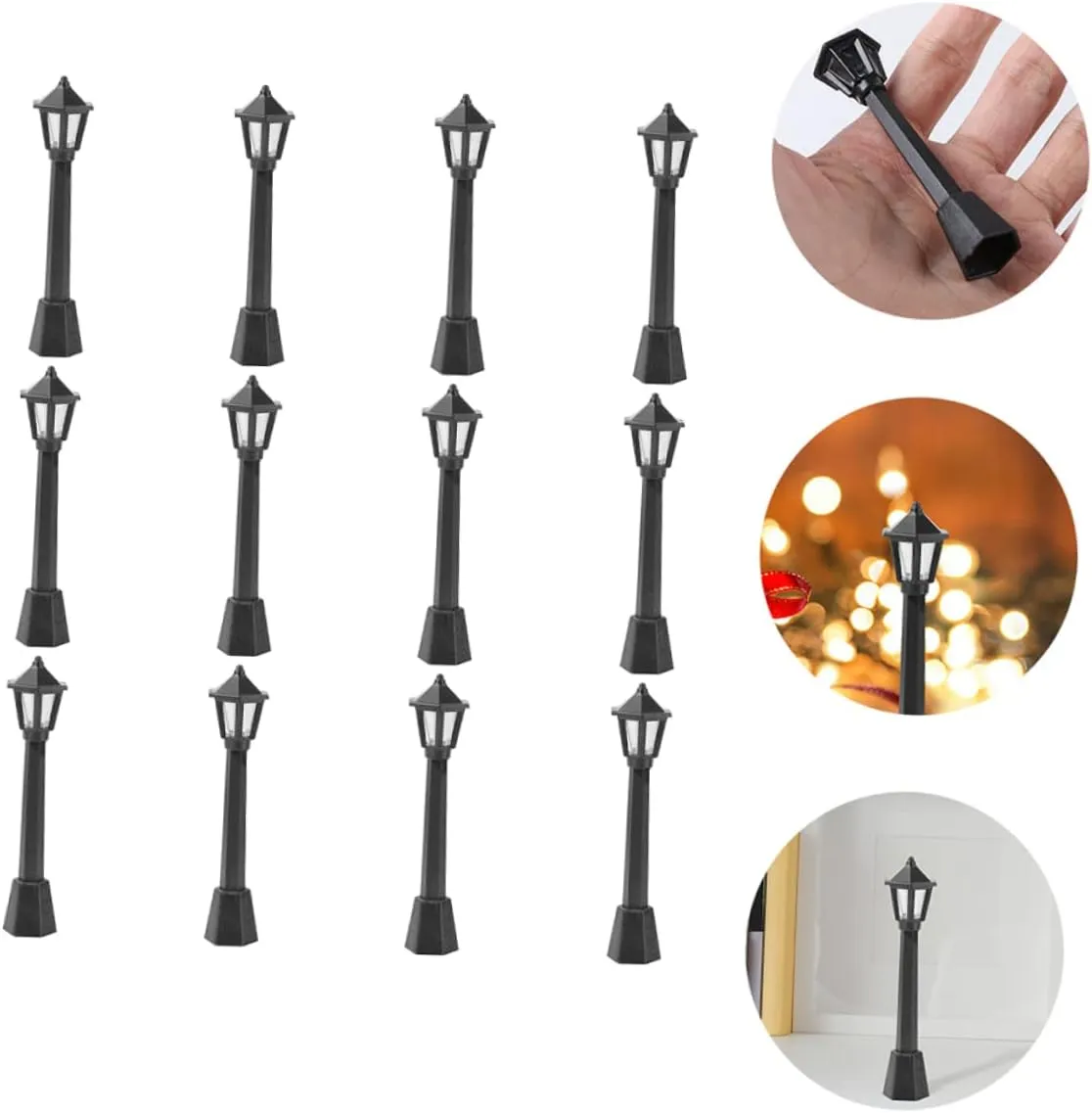 36pcs Miniature Model Plastic Post Lamp for Dollhouse Decor Landscape Lighting Realistic Simulation for Xmas Village Building Scenery