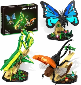 3 in 1 Insect Collection Building Toy Set, with Life-Size Blue Butterfly, Mantis and Bug Display Models for Nature Lovers, Office Home Decorative Ideal Fun Gift for Adults Kid 6 