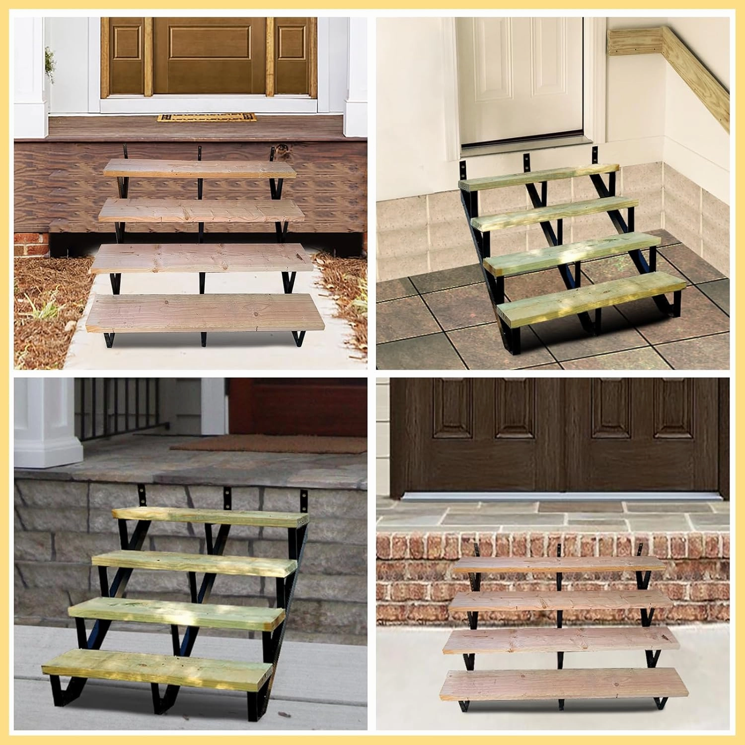 3 Packs Metal Stair Step Stringers, 4 Step Steel Riser Stringer for 34.7inch Height Deck(Polished Black)