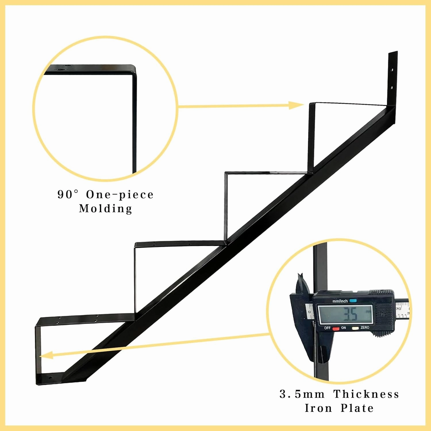 3 Packs Metal Stair Step Stringers, 4 Step Steel Riser Stringer for 34.7inch Height Deck(Polished Black)