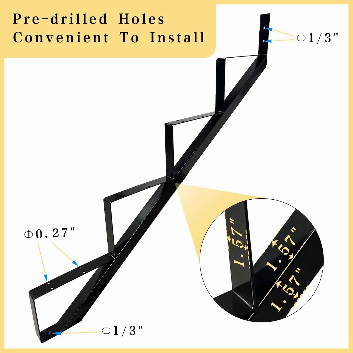 3 Packs Metal Stair Step Stringers, 4 Step Steel Riser Stringer for 34.7inch Height Deck(Polished Black)
