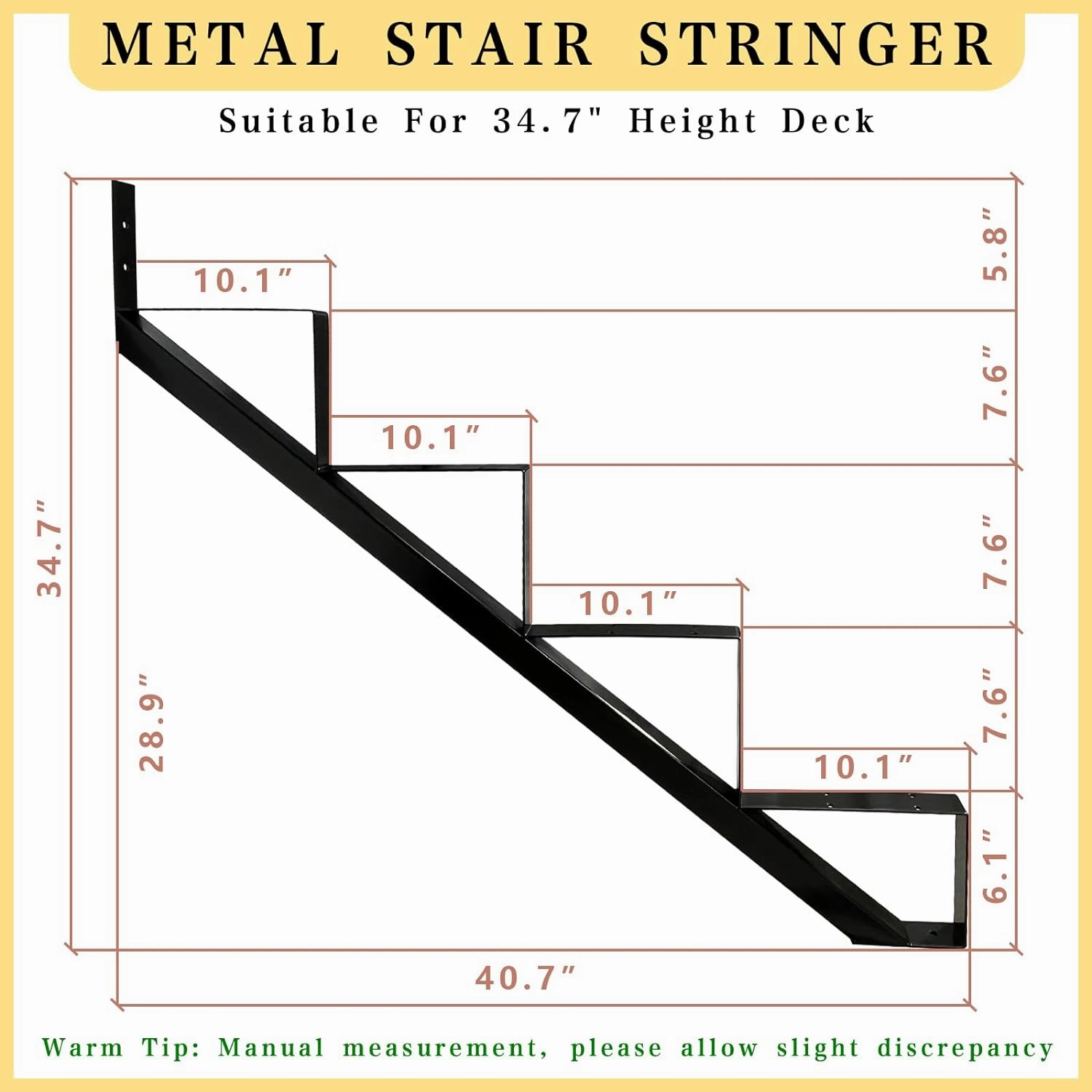 3 Packs Metal Stair Step Stringers, 4 Step Steel Riser Stringer for 34.7inch Height Deck(Polished Black)