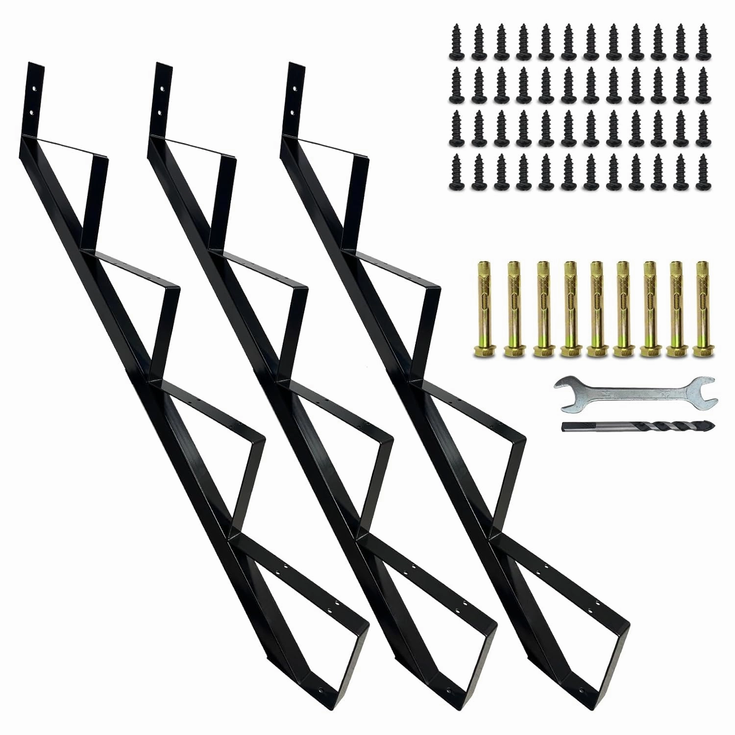 3 Packs Metal Stair Step Stringers, 4 Step Steel Riser Stringer for 34.7inch Height Deck(Polished Black)