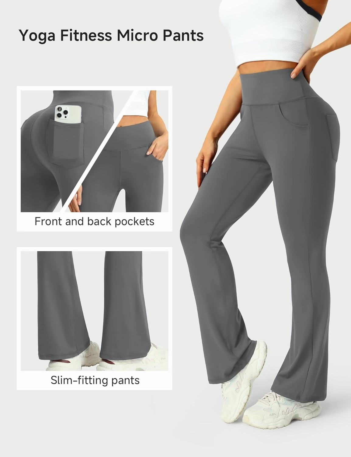 3 Packs Womens High Waist Flare Pants-Flare Yoga Pants，Yoga Pants with Pockets - High Waist and Wide Leg