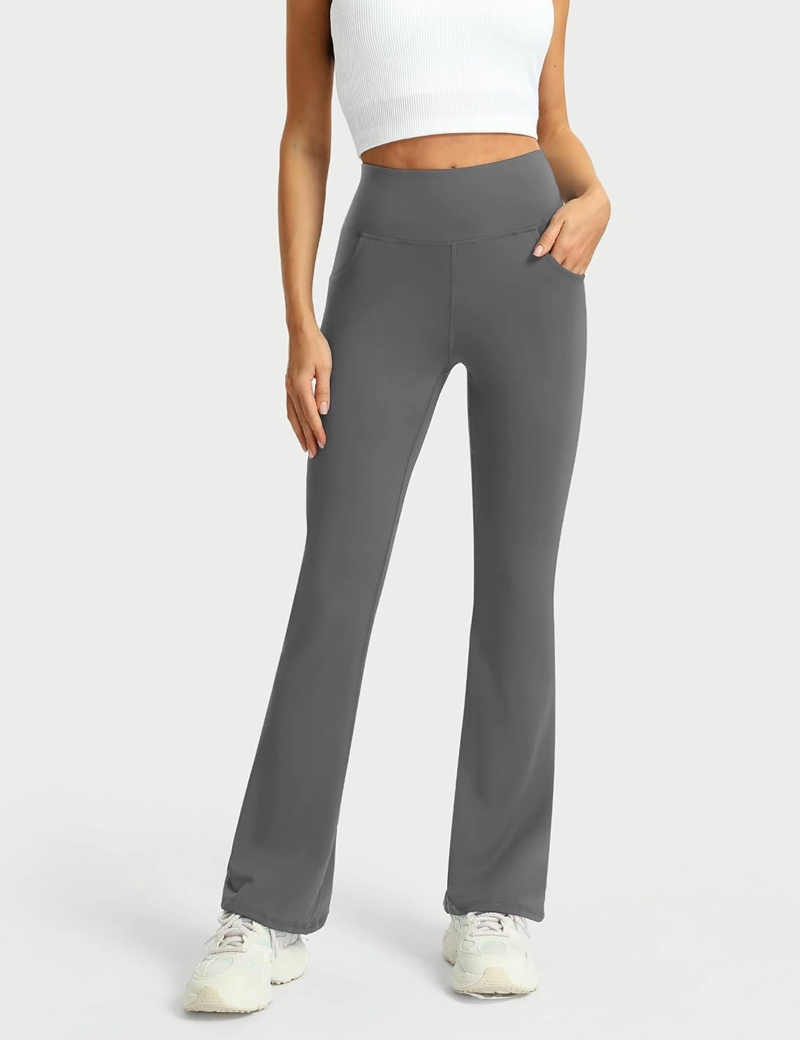 3 Packs Womens High Waist Flare Pants-Flare Yoga Pants，Yoga Pants with Pockets - High Waist and Wide Leg