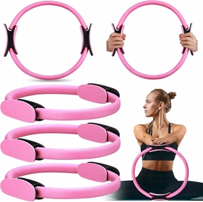 3 Pieces Pilates Fitness Ring 13.7 Pink Dual-Grip Magic Ring Circle Yoga Pilates Circle Foam Pads for Thighs and Legs Fitness Toning for Stretching Home Gym Equipment Exercise Women Men