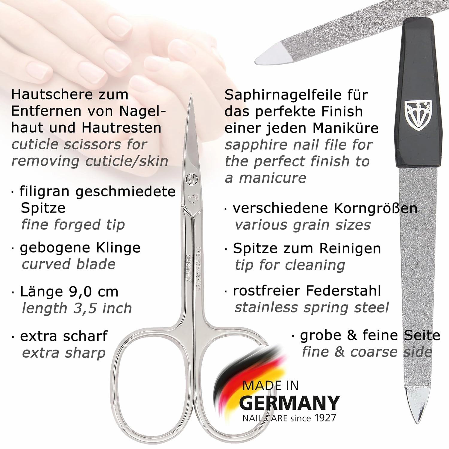 3 Swords Germany - brand quality 6 piece manicure pedicure grooming kit set for professional nail care with black synthetic leather case - Made in Germany