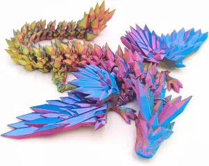 3D Printed Dragon - 18 inch Flying Flexible Dragon with Wings, Home Decor, Birthday Gift, Desk Pet (Red, Blue, Yellow)