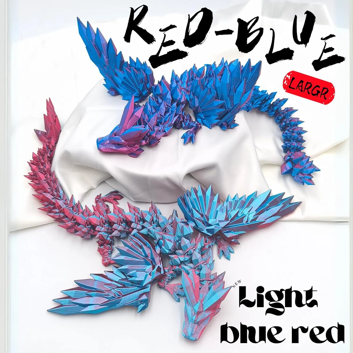 3D Printed Dragon - 18 inch Flying Flexible Dragon with Wings, Home Decor, Birthday Gift, Desk Pet (Red, Blue, Yellow)
