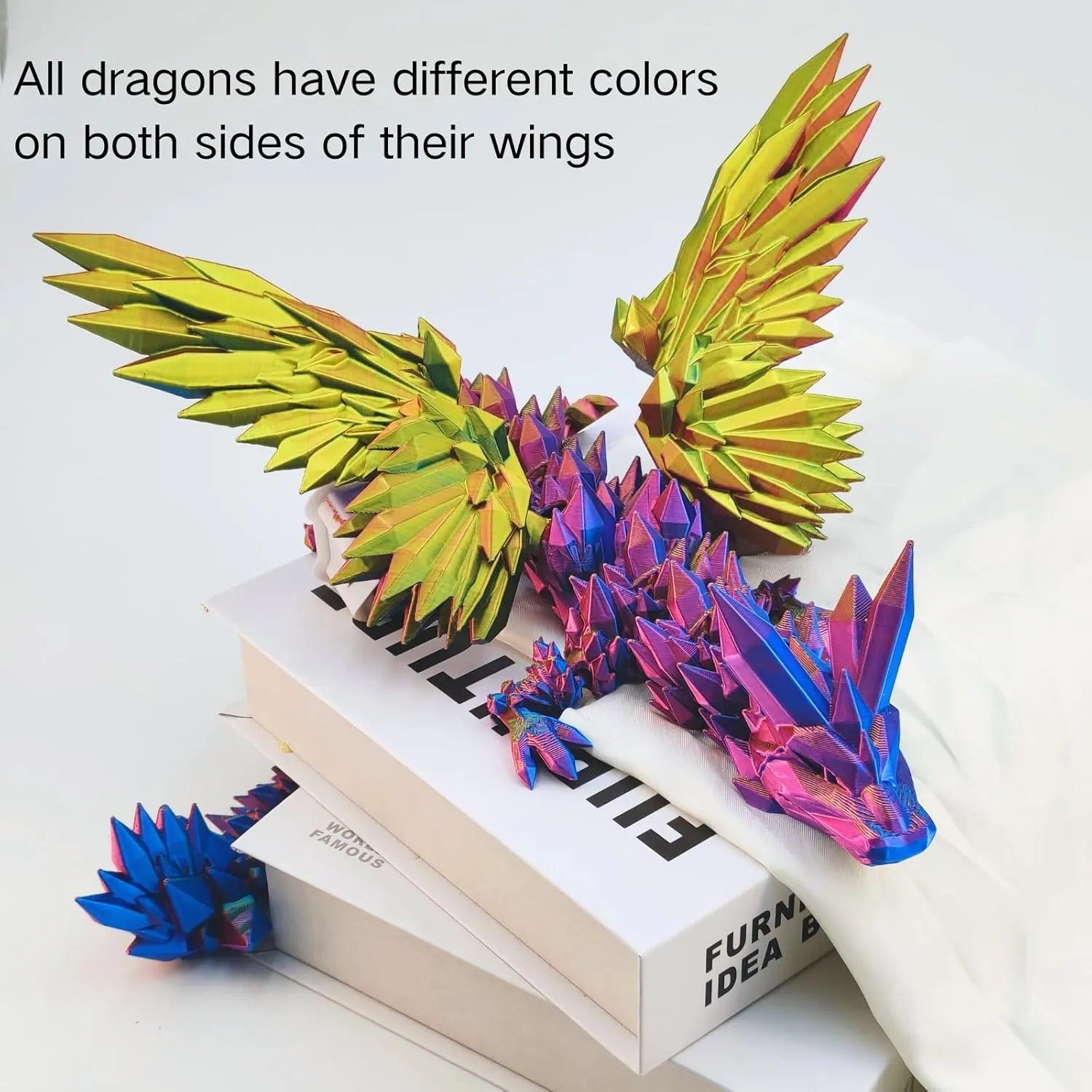3D Printed Dragon - 18 inch Flying Flexible Dragon with Wings, Home Decor, Birthday Gift, Desk Pet (Red, Blue, Yellow)