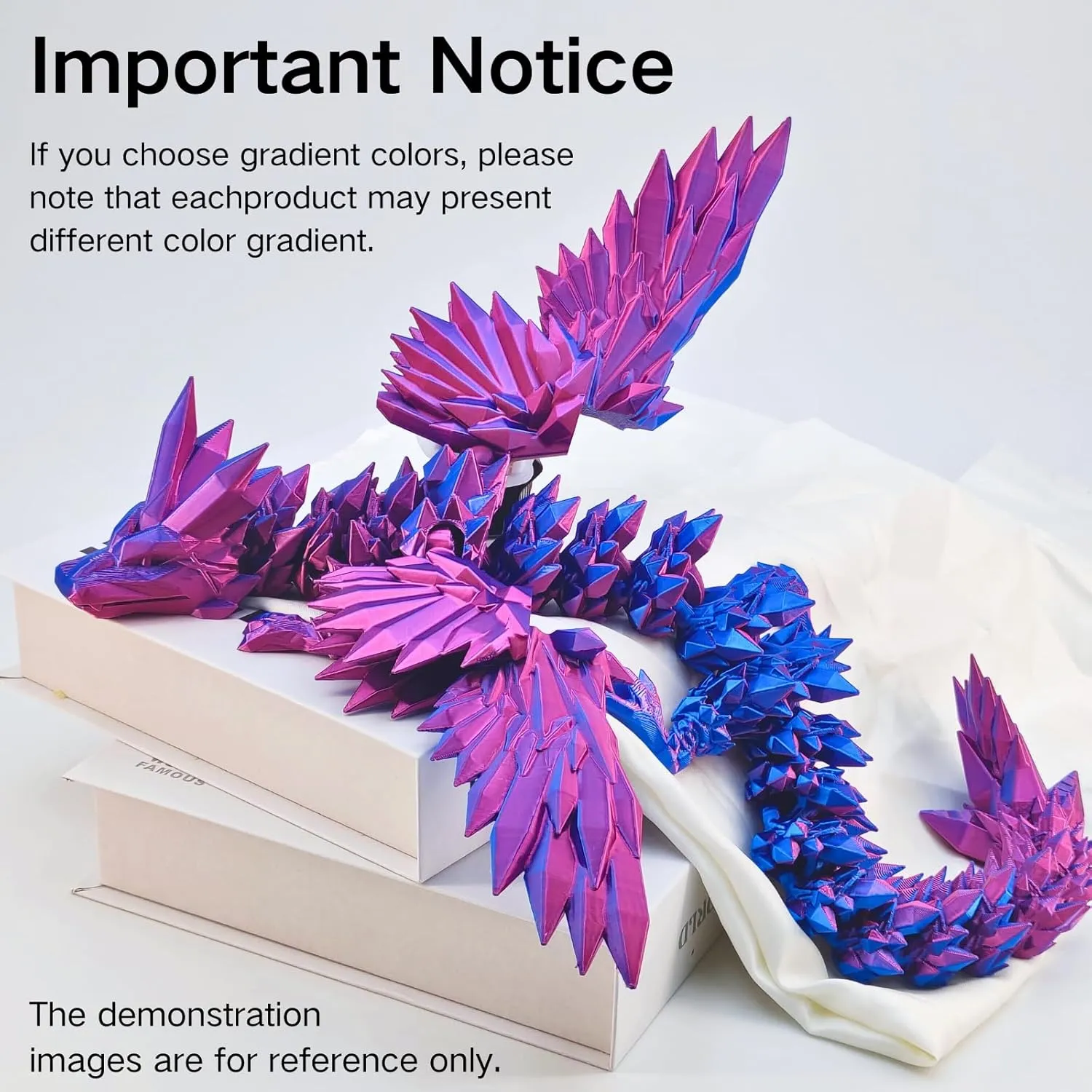 3D Printed Dragon - 18 inch Flying Flexible Dragon with Wings, Home Decor, Birthday Gift, Desk Pet (Red, Blue, Yellow)