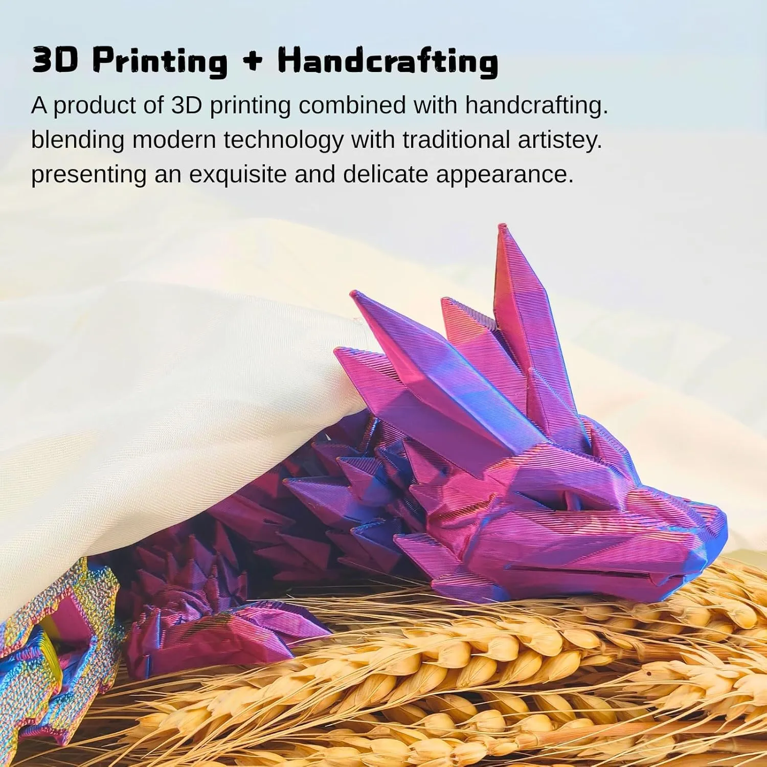 3D Printed Dragon - 18 inch Flying Flexible Dragon with Wings, Home Decor, Birthday Gift, Desk Pet (Red, Blue, Yellow)