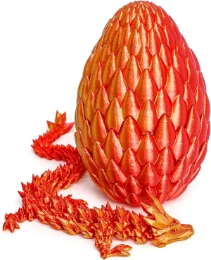 3D Printed Dragon Egg- Large Surprise Egg with 12 inch Flexible Crystal Dragon Inside, Easter Basket Stuffers, 3D Printed Gift Toy, Desk Executive Pet, Figurine Decor