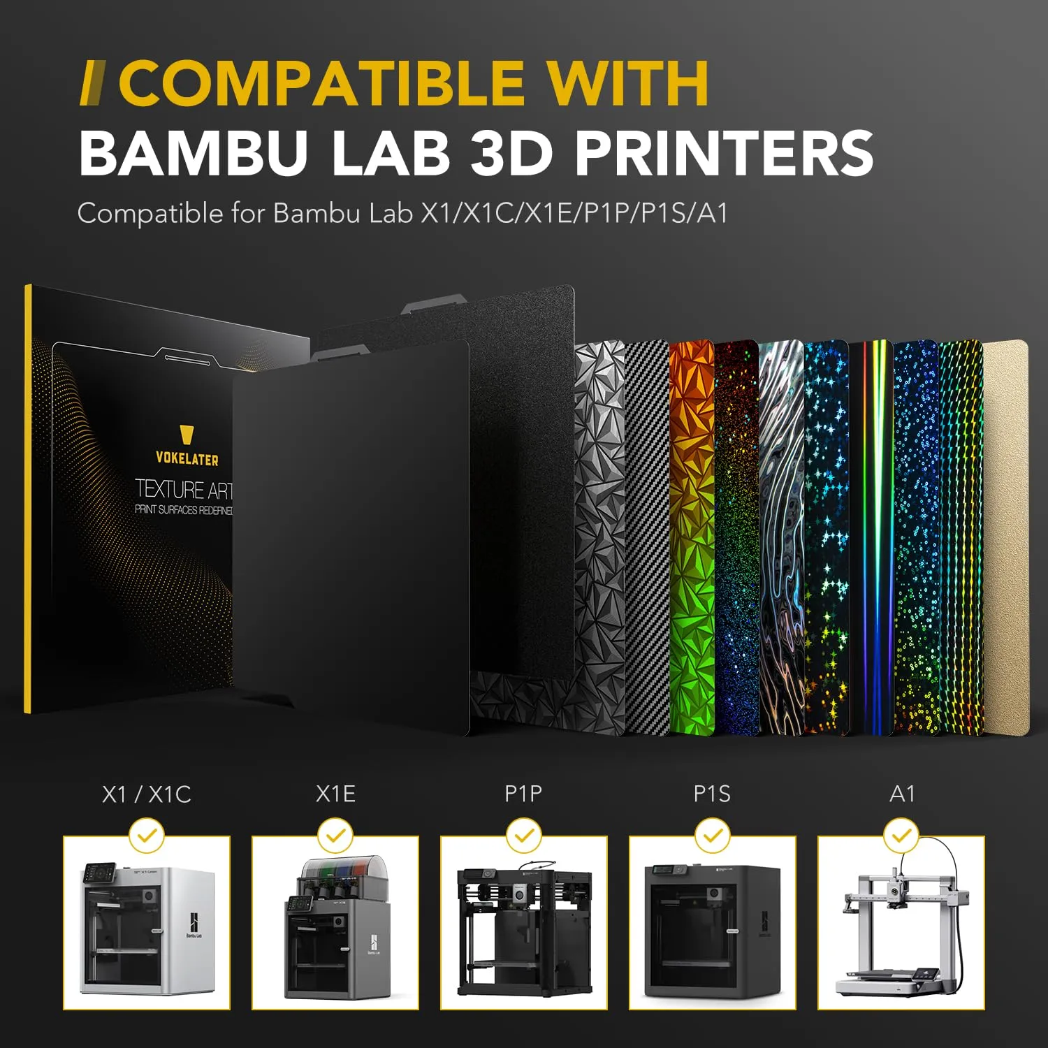 3D Printer Build Plate for Bambu Lab X1 X1C X1E P1P P1S A1, 3D Printer Accessories PEI Dual Texture 257x257mm, Flexible Spring Steel Hot Bed Platform Sheet