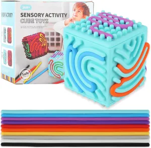 3D Silicone Sensory Activity Board, Fidget Cube Toys for Autism Anxiety Relief, Push and Peel Sensory Activity Board, Sensory Fidget Toys for Kids 3  and Adults with Autism & ADHD (Blue)