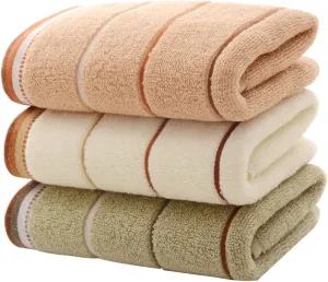 3pcs Striped Cotton Face Towels Set Absorbent Quick Dry Washcloths for Household Use Coffee Soft Durable Towel Collection