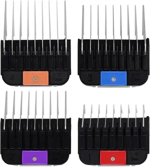 4 Pieces Animal Stainless Steel Attachment Guide Guard Combs for A5 Style Detachable Blade Pet Groomers, 1/8", 1/4", 3/8", 1/2" Compatible with Wahl KM Series Andis AG BG Oster A5 A6 Animal Clippers