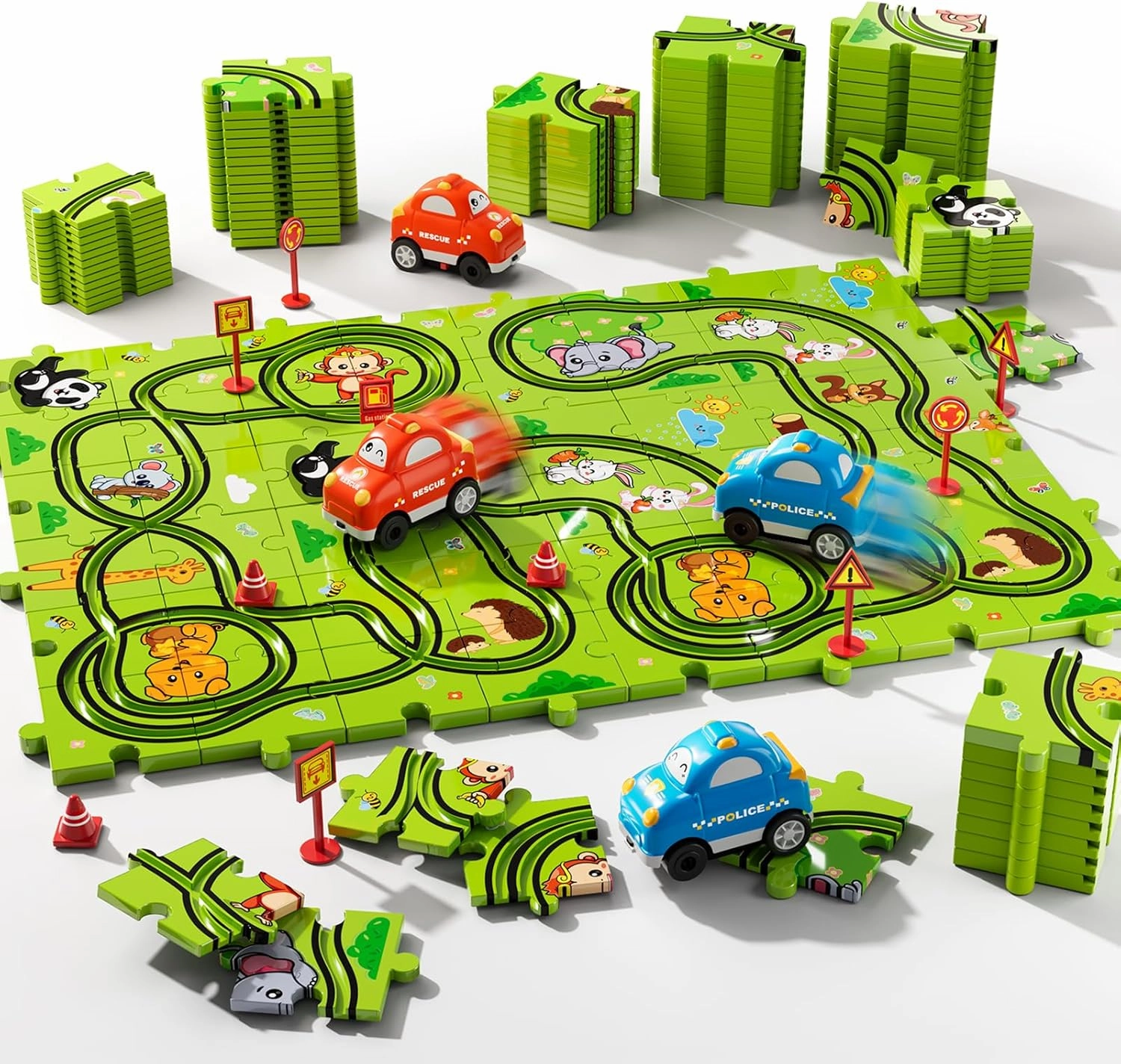 48 PCS Puzzle Race Track Car Set Toys for Kids Boys, Puzzle Tracks Car for Boys Ages 3-5 4-6, Toddler Toys Gifts for 3 4 5 Year Old Boys, Ideal 3 4 5 6 Year Old Birthday Gifts