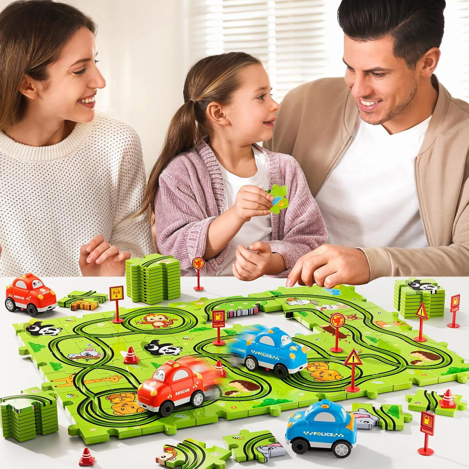 48 PCS Puzzle Race Track Car Set Toys for Kids Boys, Puzzle Tracks Car for Boys Ages 3-5 4-6, Toddler Toys Gifts for 3 4 5 Year Old Boys, Ideal 3 4 5 6 Year Old Birthday Gifts