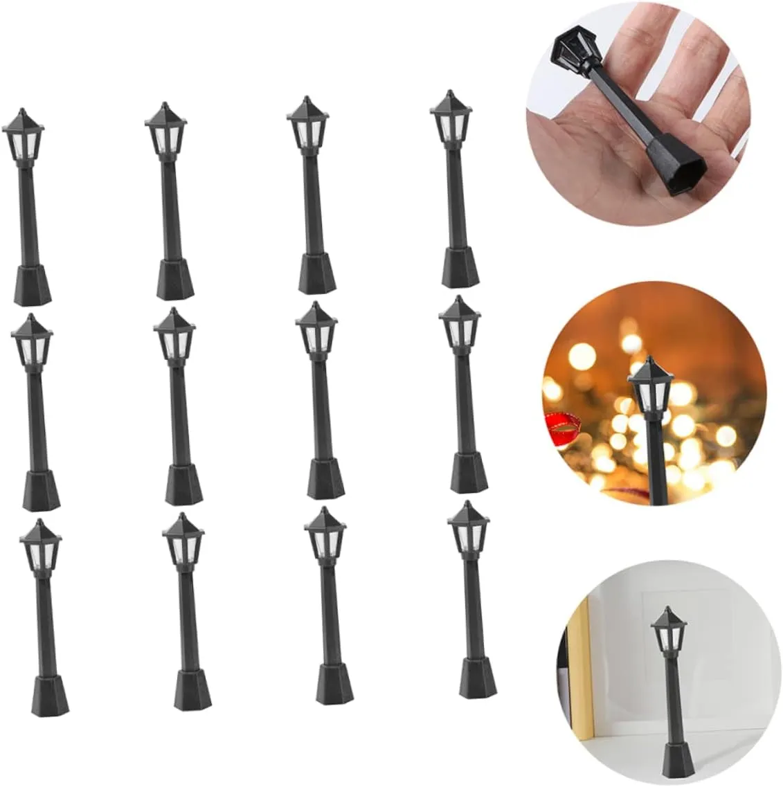 48pcs Miniature Street Light Model Toy Compact Plastic Lamp Ornament for Dollhouse Landscape Decor for Christmas Village Building and Miniature Scenes