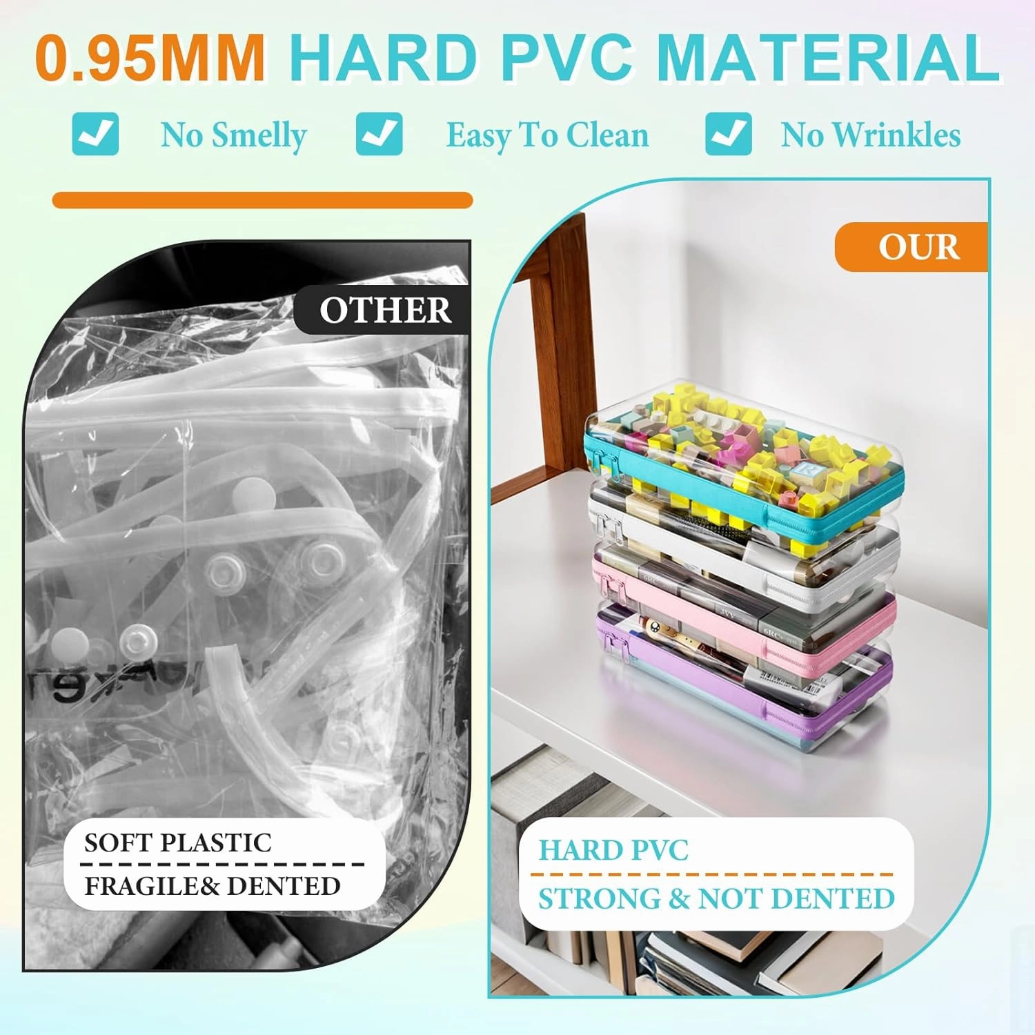 4 Pcs Clear Hard Zipper Case Hard-Sided Premium Storage Case Plastic Clear Hard Shell Zipper Pouch Portable Travel Organizer Box for Building Blocks Puzzles Cosmetics Makeup Pencil (S)