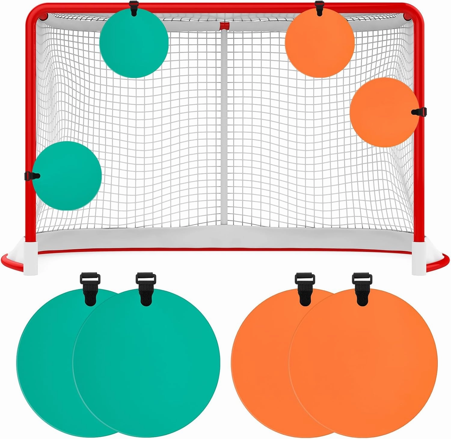 4 Pcs Silicone Hockey Shooting Targets Agility Shooting Goal Target Discs with Straps Set Reactive Hockey Training Equipment for Lacrosse Soccer Baseball Practice Accuracy, Orange, Green