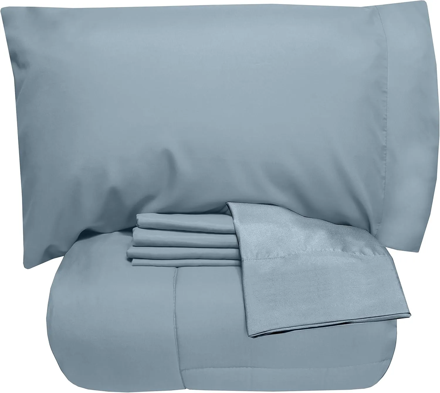 5 Piece Queen Comforter Set All Season Soft Down Alternative Blanket & Luxurious Cotton Fits Mattress Up to 18" Deep Pocket Bed 4 Piece Sheet Set Blue
