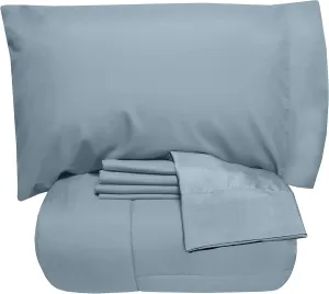 5 Piece Queen Comforter Set All Season Soft Down Alternative Blanket & Luxurious Cotton Fits Mattress Up to 18" Deep Pocket Bed 4 Piece Sheet Set Blue