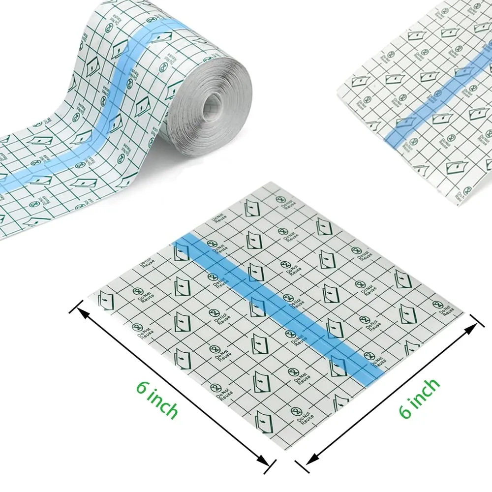 50 Pieces 6 x 6 in Stretch Waterproof Adhesive Bandages Transparent Film for Tattoo Aftercare and Skin Repair Adhesive Tattoo Supply Wrap