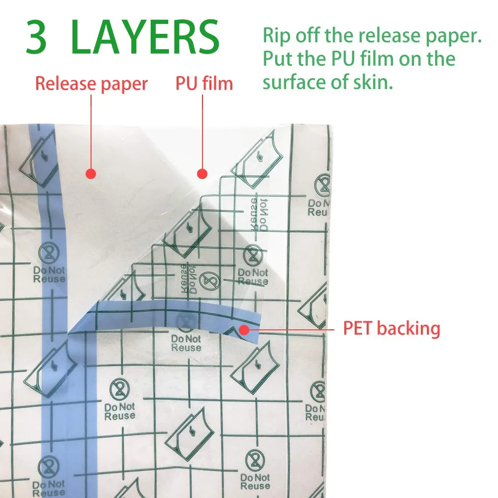 50 Pieces 6 x 6 in Stretch Waterproof Adhesive Bandages Transparent Film for Tattoo Aftercare and Skin Repair Adhesive Tattoo Supply Wrap