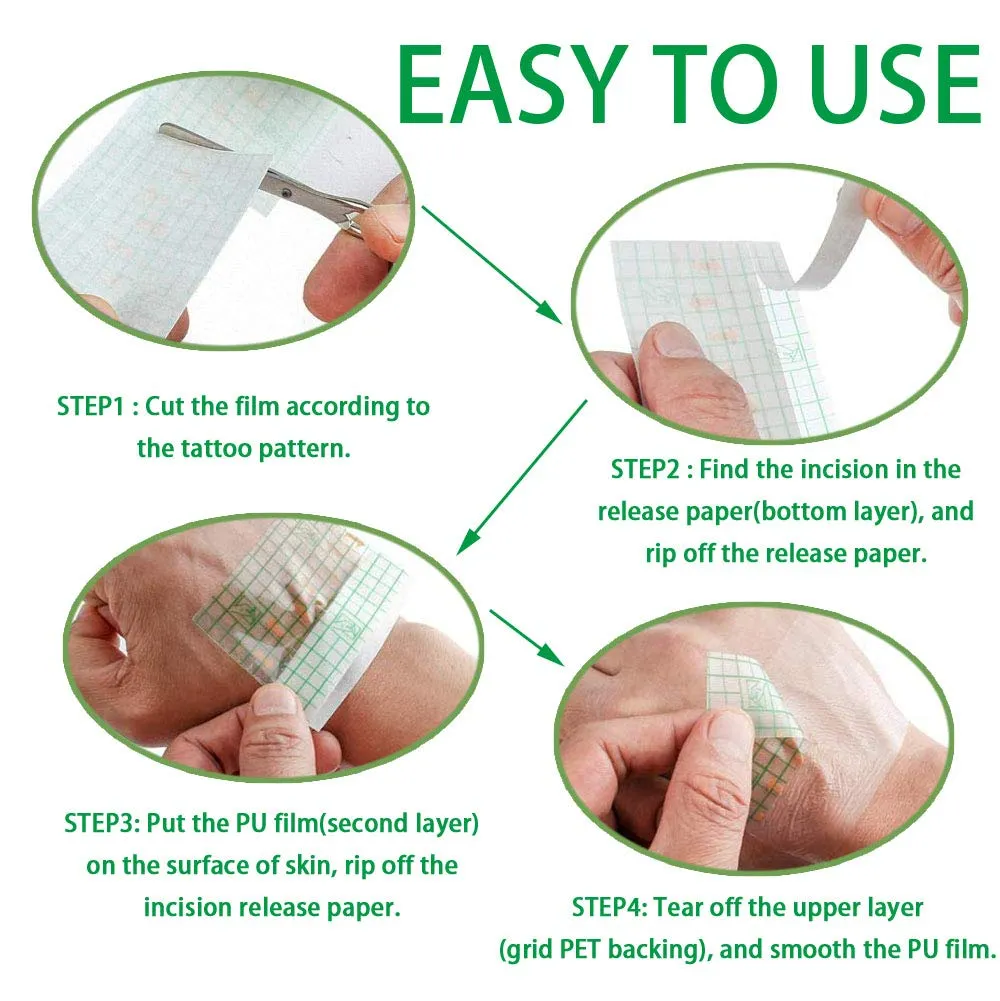 50 Pieces 6 x 6 in Stretch Waterproof Adhesive Bandages Transparent Film for Tattoo Aftercare and Skin Repair Adhesive Tattoo Supply Wrap