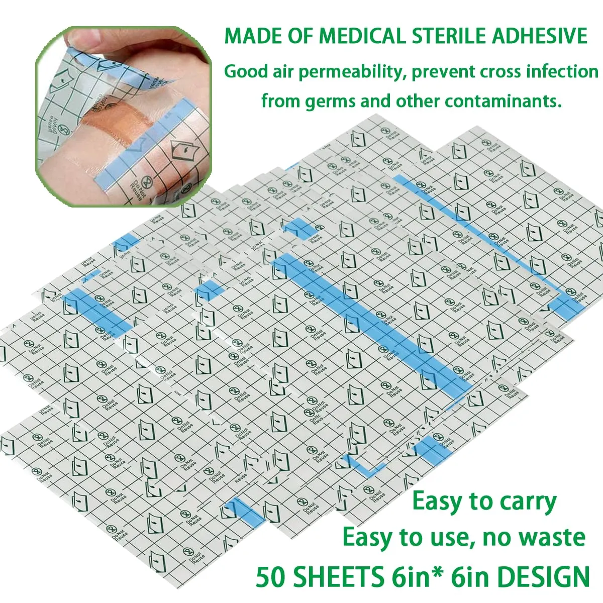 50 Pieces 6 x 6 in Stretch Waterproof Adhesive Bandages Transparent Film for Tattoo Aftercare and Skin Repair Adhesive Tattoo Supply Wrap