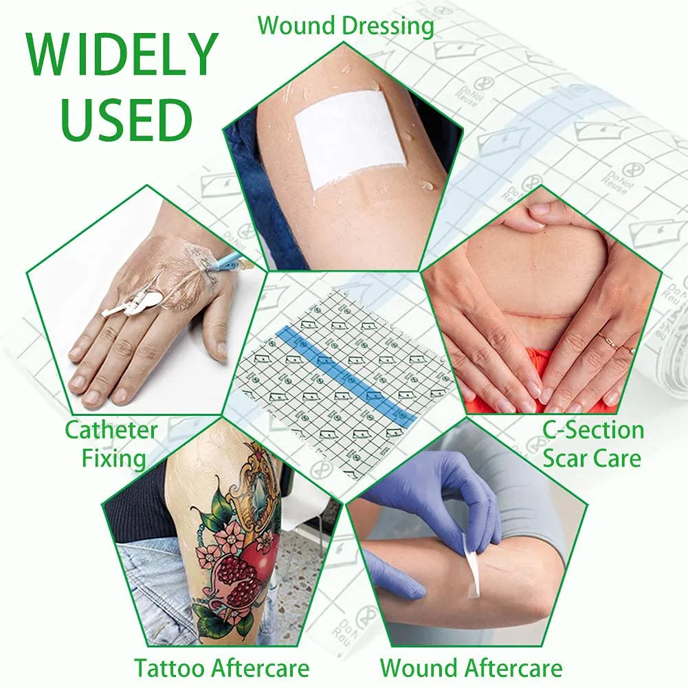 50 Pieces 6 x 6 in Stretch Waterproof Adhesive Bandages Transparent Film for Tattoo Aftercare and Skin Repair Adhesive Tattoo Supply Wrap