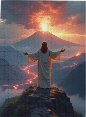 500 Piece God On Mountaintop Jigsaw Puzzle Sunrise Volcano and Lava River Adult Puzzle Challenging & Relaxing Artistic Artwork for Home Decor Unique & ThoughtProvoking Gift