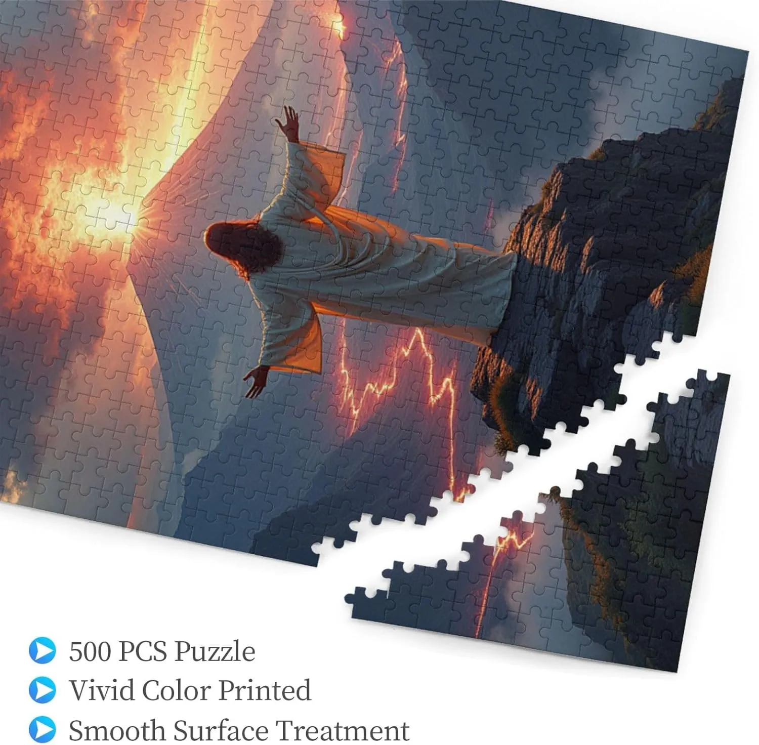 500 Piece God On Mountaintop Jigsaw Puzzle Sunrise Volcano and Lava River Adult Puzzle Challenging & Relaxing Artistic Artwork for Home Decor Unique & ThoughtProvoking Gift