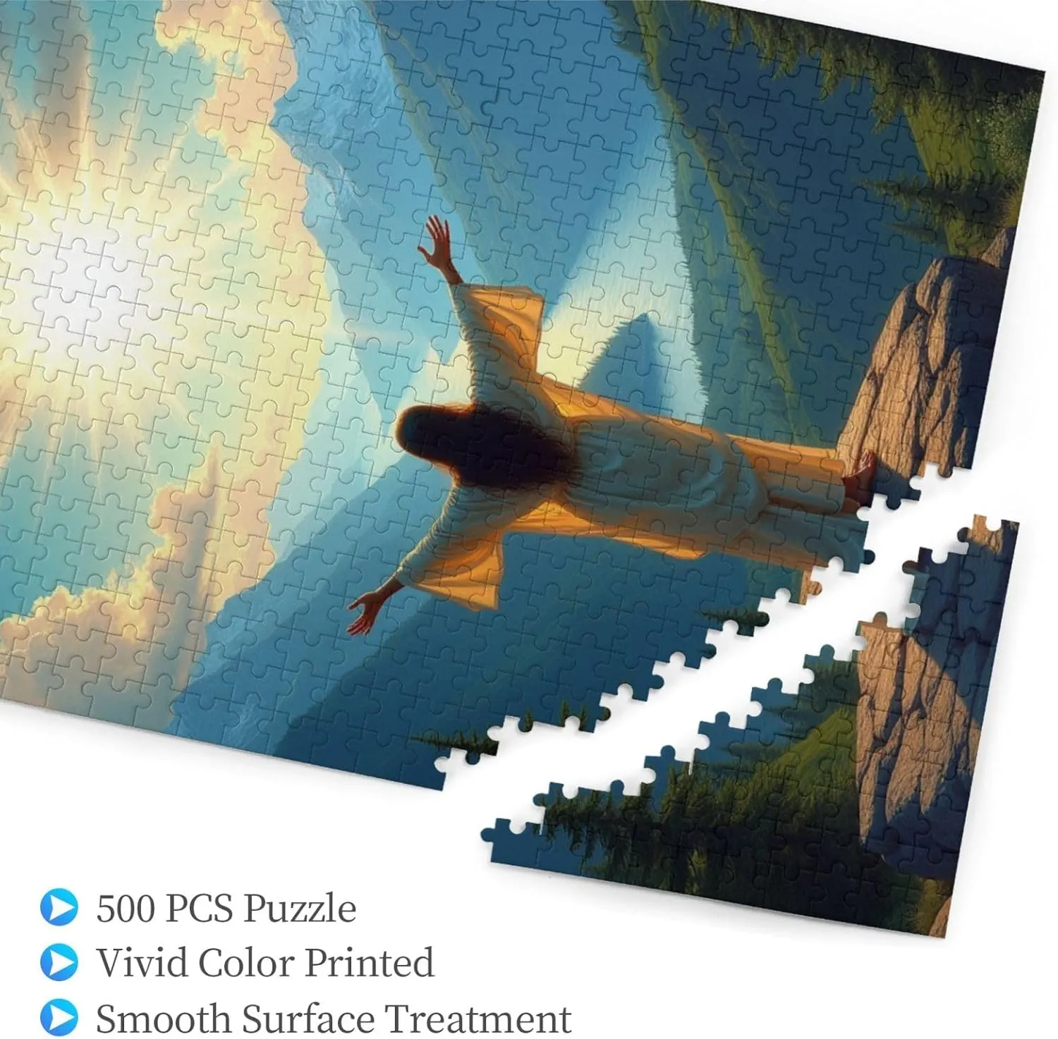 500 Piece God's Blessings Jigsaw Puzzle Mountaintop Sunrise Adult Puzzle Serene Landscape Relaxing & Challenging Quality Pieces Stunning Artwork Inspirational Gift for Family & Friends