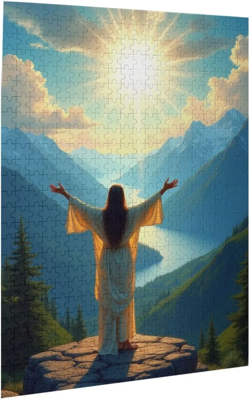 500 Piece God's Blessings Jigsaw Puzzle Mountaintop Sunrise Adult Puzzle Serene Landscape Relaxing & Challenging Quality Pieces Stunning Artwork Inspirational Gift for Family & Friends