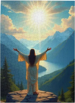 500 Piece God's Blessings Jigsaw Puzzle Mountaintop Sunrise Adult Puzzle Serene Landscape Relaxing & Challenging Quality Pieces Stunning Artwork Inspirational Gift for Family & Friends