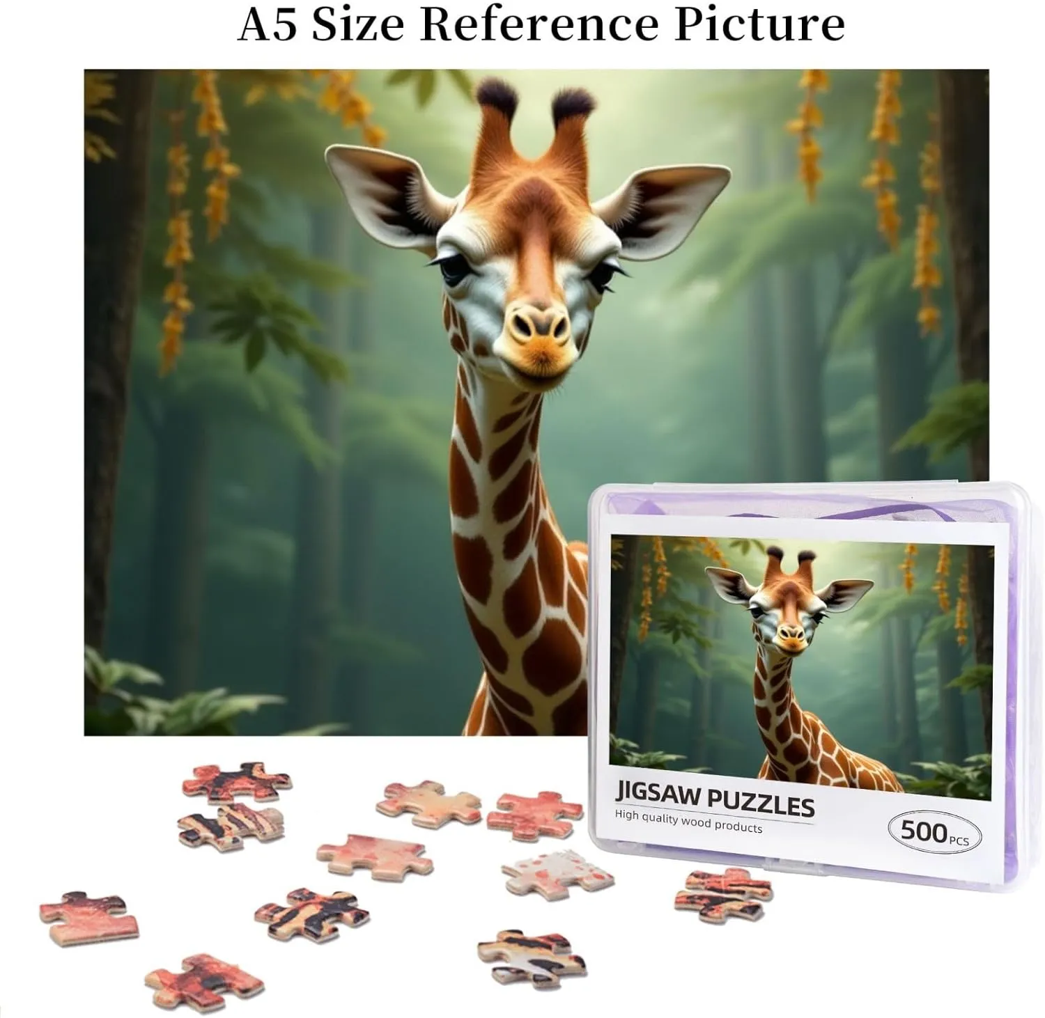 500 Piece Jigsaw Puzzle for Adults Adorable Giraffe in The Jungle Challenging & Fun Adult Puzzle Game， Unique Artwork， Great Gift Idea， Home Decor