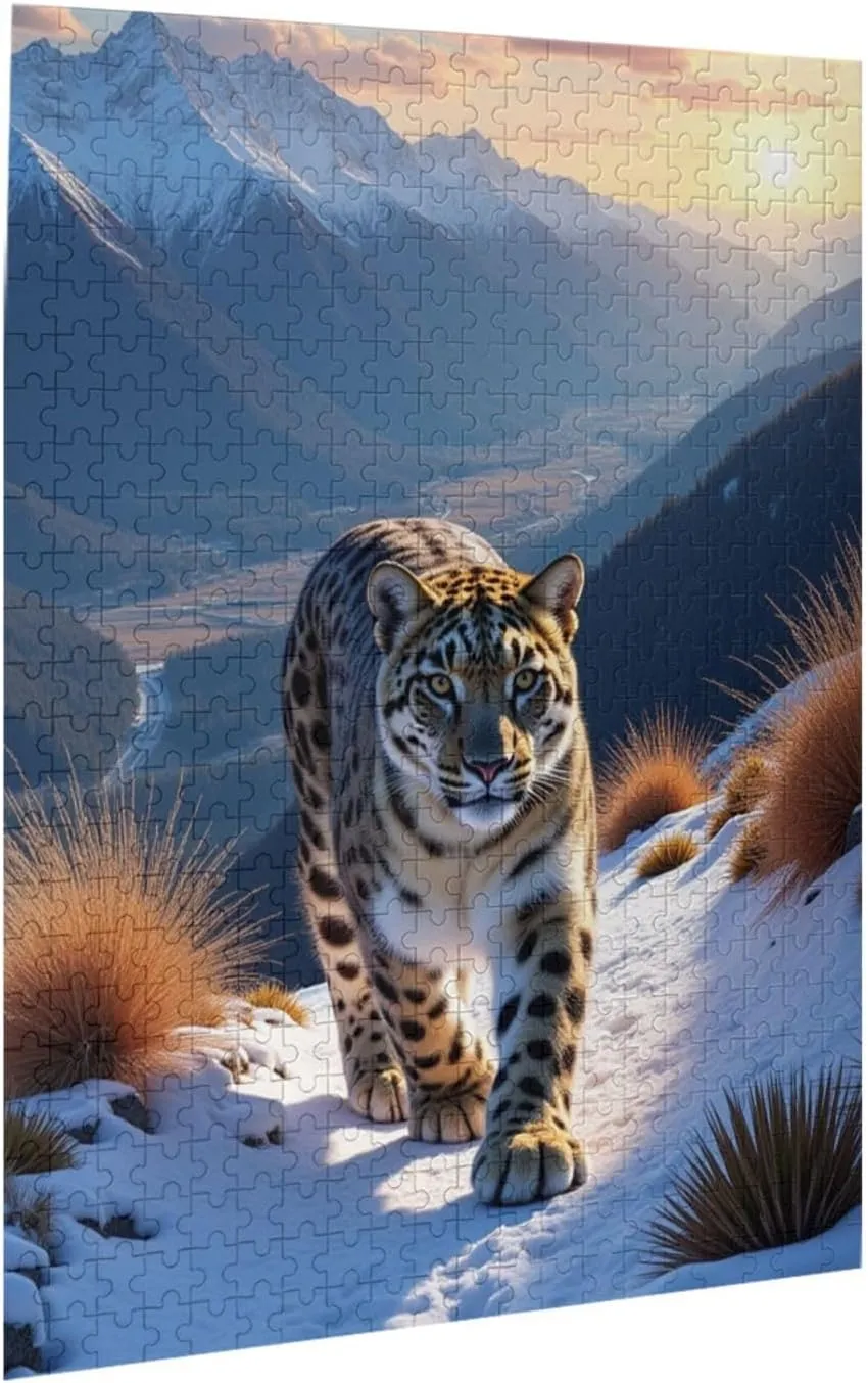 500 Piece Snow Leopard Mountain Sunset Jigsaw Puzzle for Adults Challenging and Relaxing Adult Puzzles Stunning Artwork Great Gift Idea Home Decor
